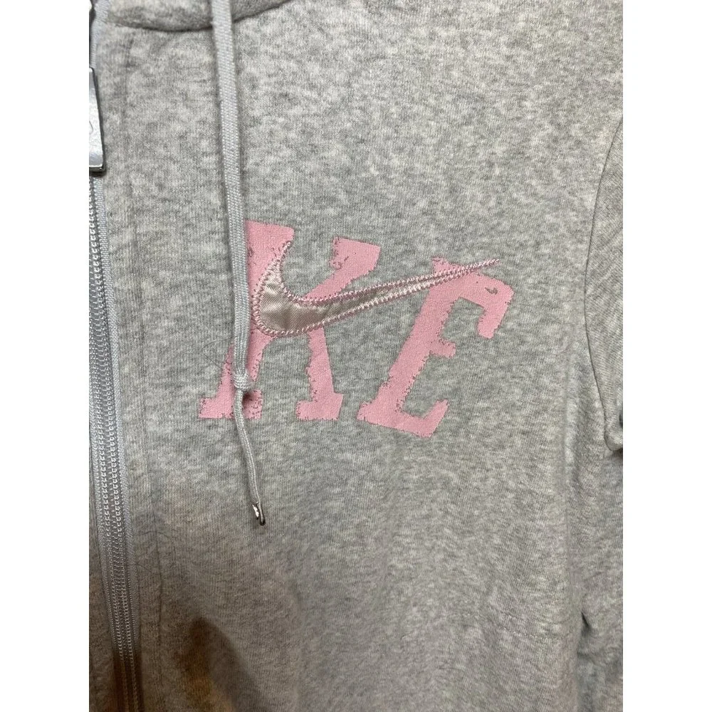 Nike Sweater Girls 8/10 Medium Grey Pink Full Zip Swoosh Hoodie‎ Kids Youth